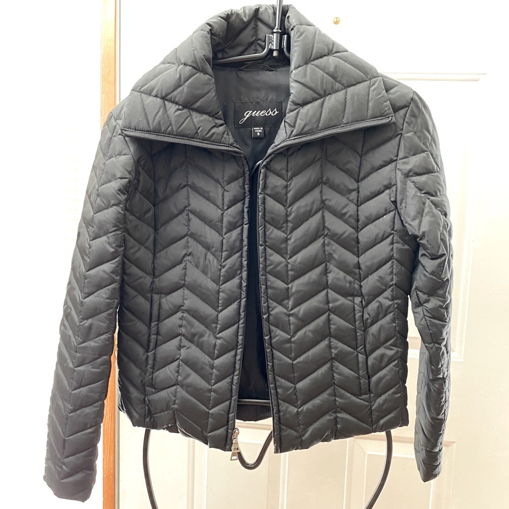 GUESS women's black winter biker jacket sexy cool puffer coat size Small